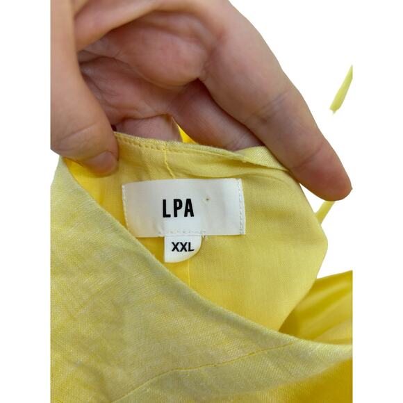 LPA Dress Womens XXL Gionna Linen Wrap Mini Yellow Puff Sleeve Tie Waist - Picture 5 of 6